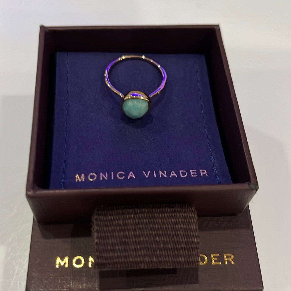 ❤️MONICA VINADER 18KT ROSE GOLD Siren Stacking Ring Vermeil/Amazonite SIZE 6/7